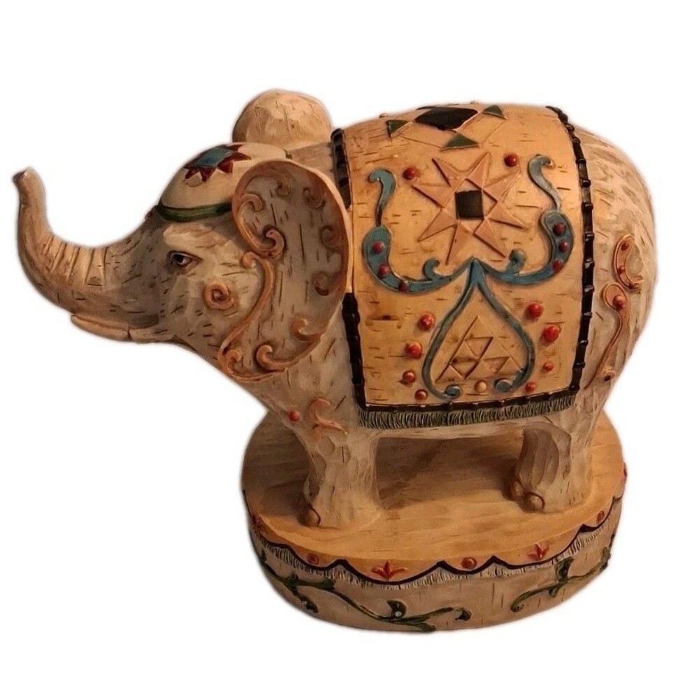 Seymour Mann Circus Elephant Trunk Up Faux Carved Wood Resin Figurine